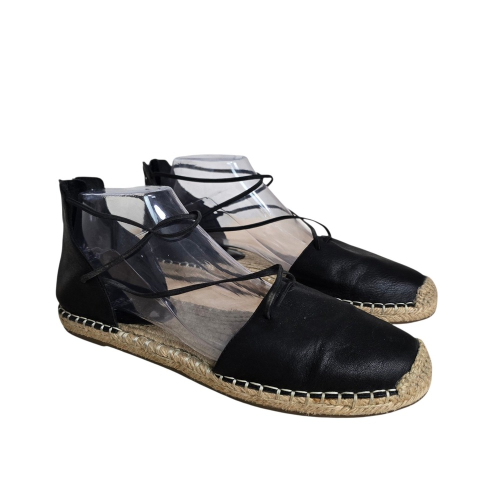 Eileen Fisher Black Leather Lace Up Espadrille Flats Shoes Womens 9 Ghillie Zip